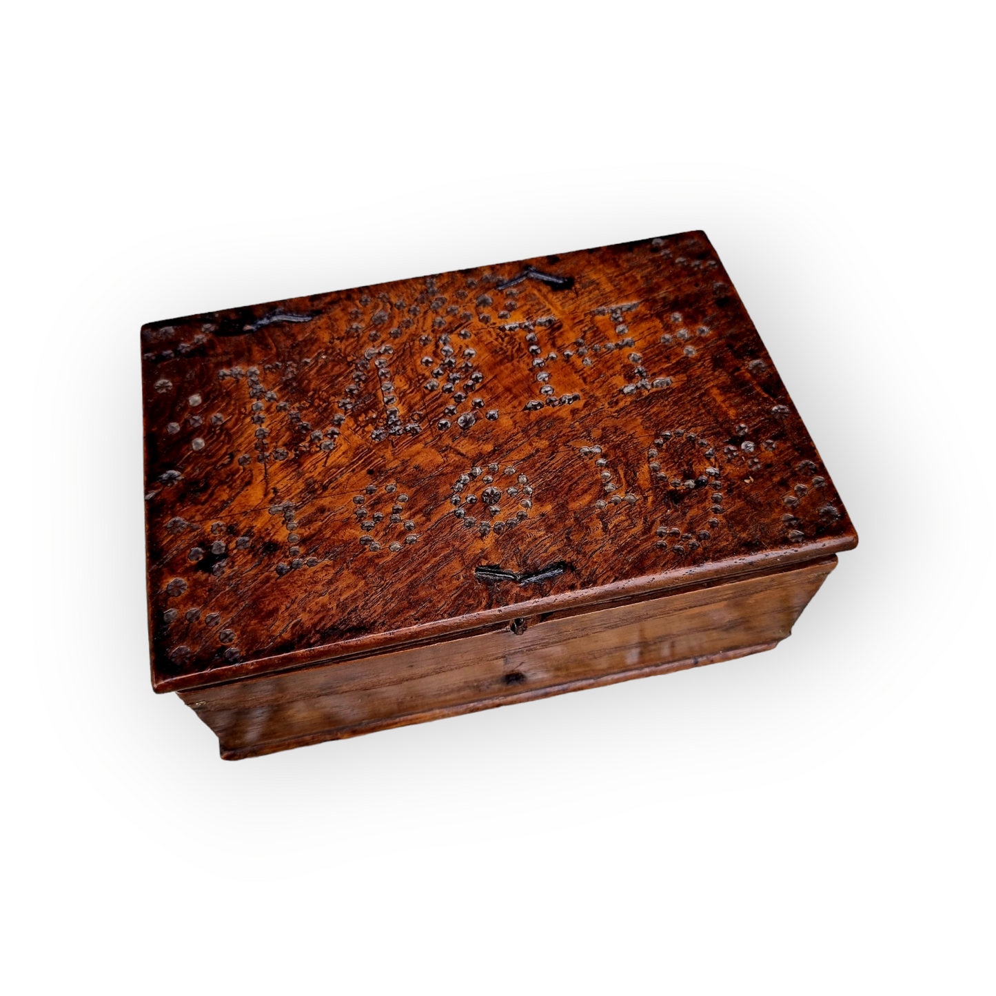 A Diminutive Early 19th-Century English/Dutch Antique Treen Box With Punchwork Decoration, Dated "1819"