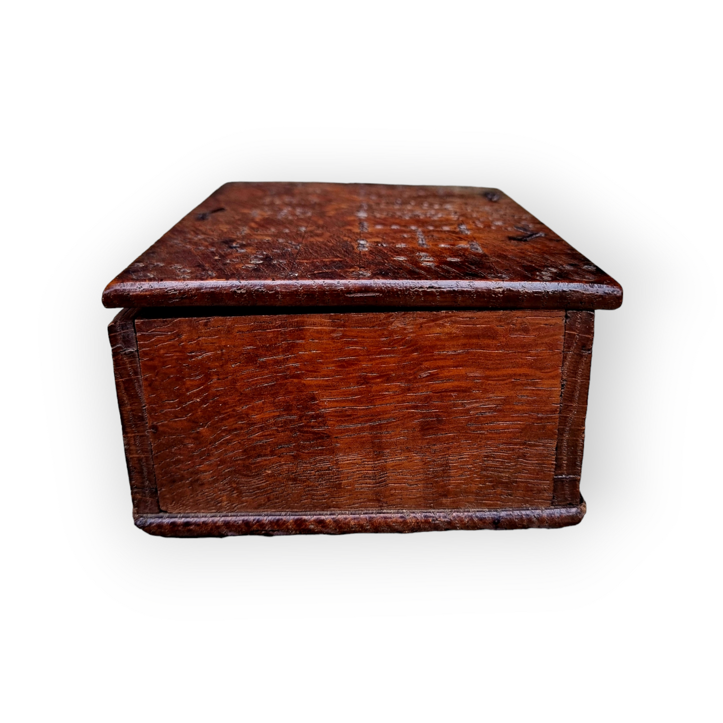 A Diminutive Early 19th-Century English/Dutch Antique Treen Box With Punchwork Decoration, Dated "1819"