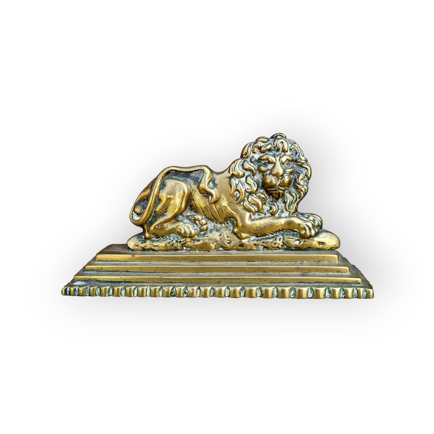 Pair of 19th Century English Antique Brass Recumbent Lions