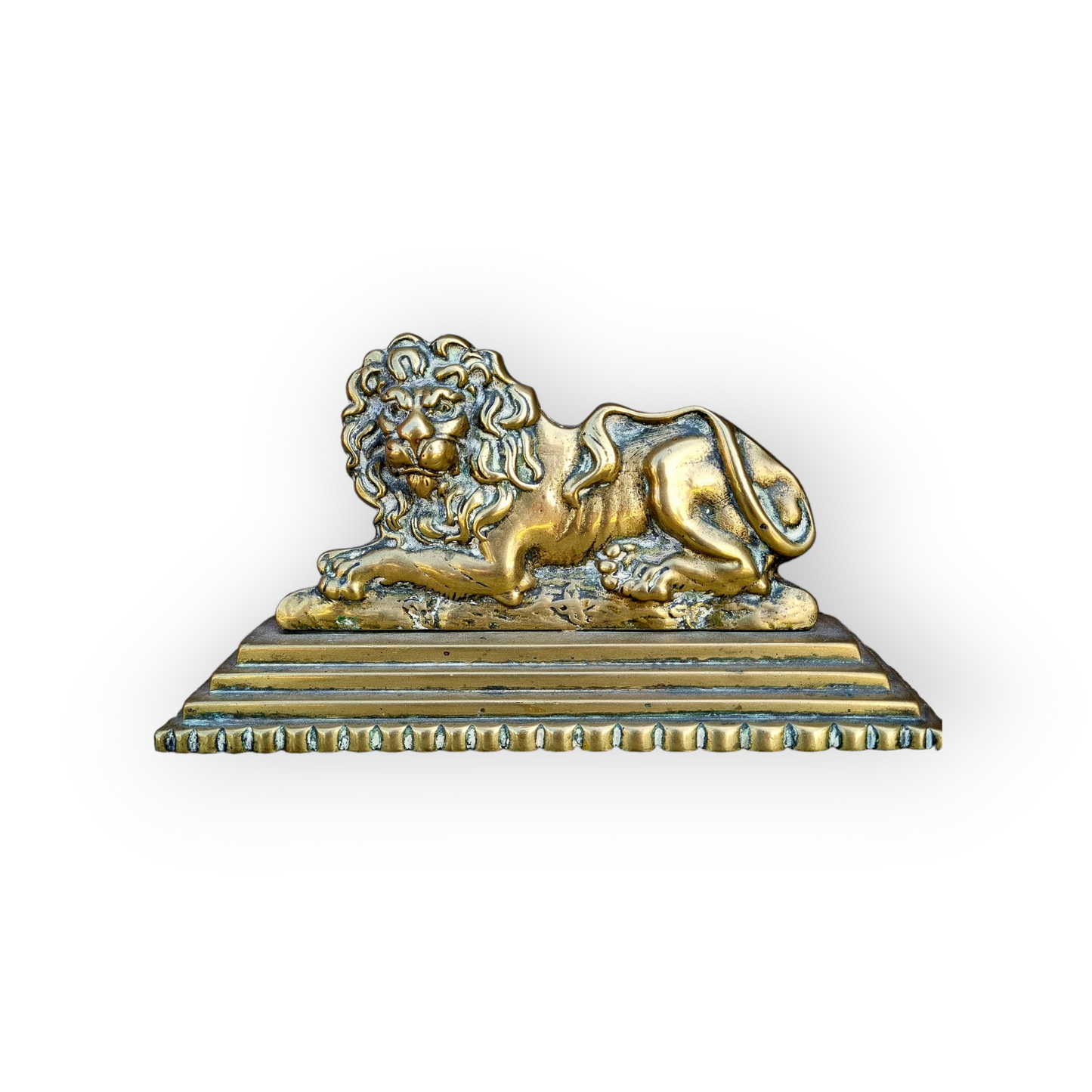 Pair of 19th Century English Antique Brass Recumbent Lions