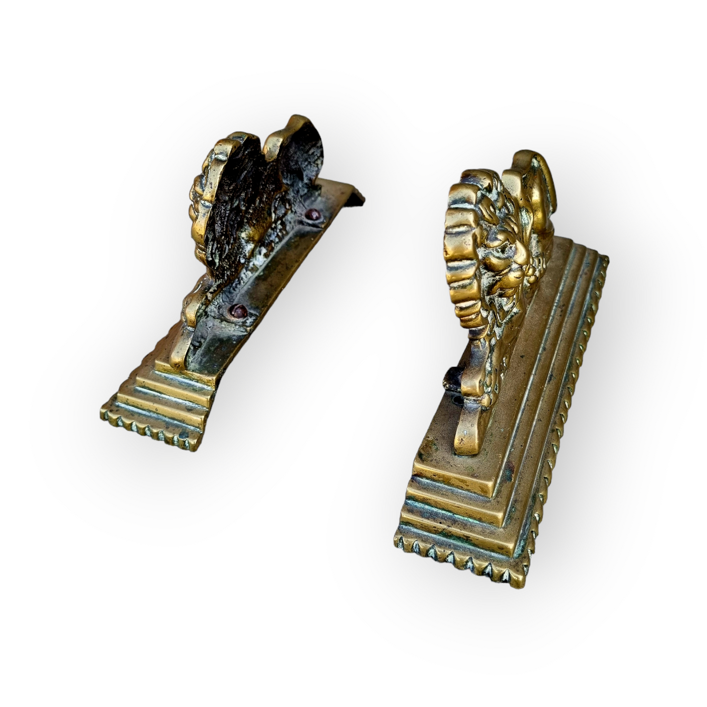 Pair of 19th Century English Antique Brass Recumbent Lions