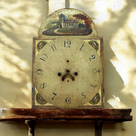 19th-Century English Antique Longcase / Grandfather Clock Face / Painted Dial