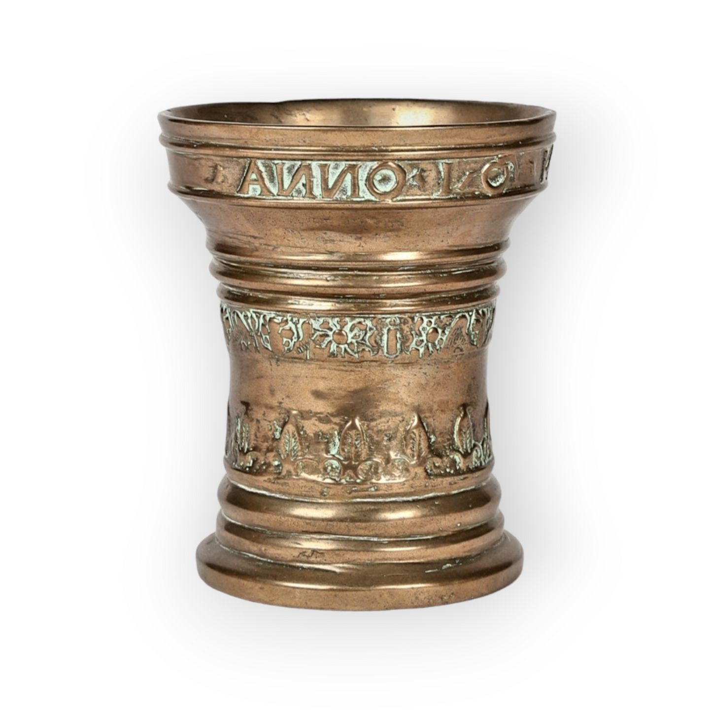 Early 17th-Century, James I Period, English Antique Bronze Mortar Dated "1614"