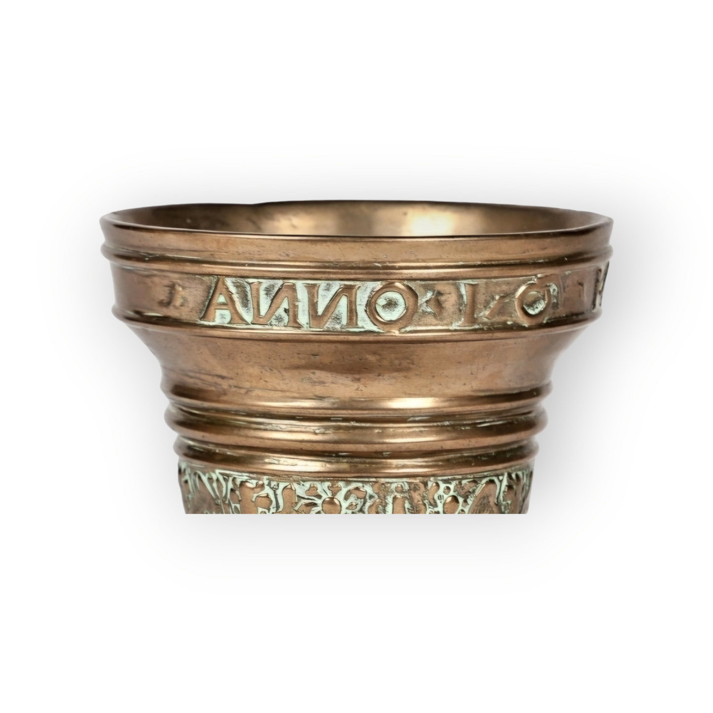 Early 17th-Century, James I Period, English Antique Bronze Mortar Dated "1614"