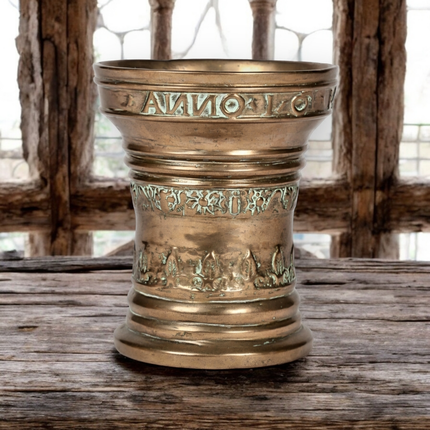 Early 17th-Century, James I Period, English Antique Bronze Mortar Dated "1614"