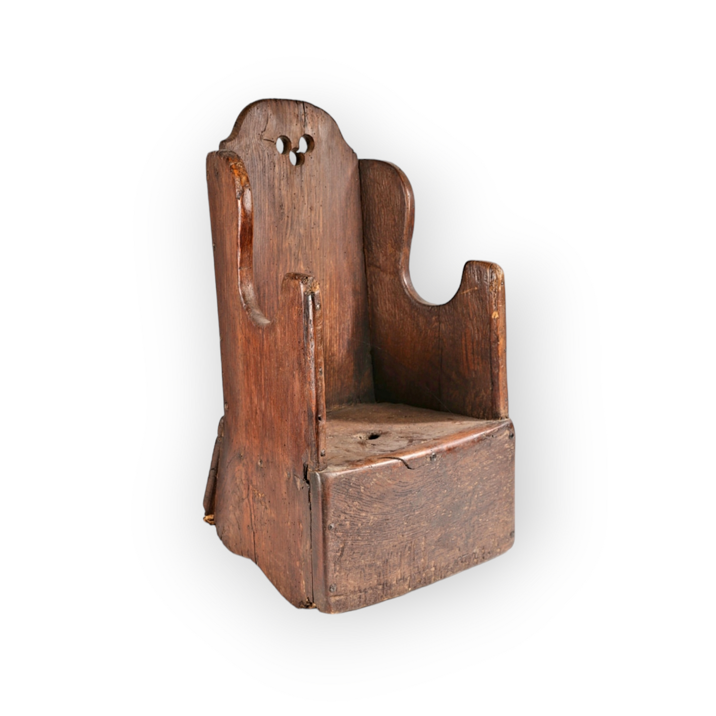 A Primitive 18th Century English Antique Oak Child's Lambing Chair Of Small Proportions
