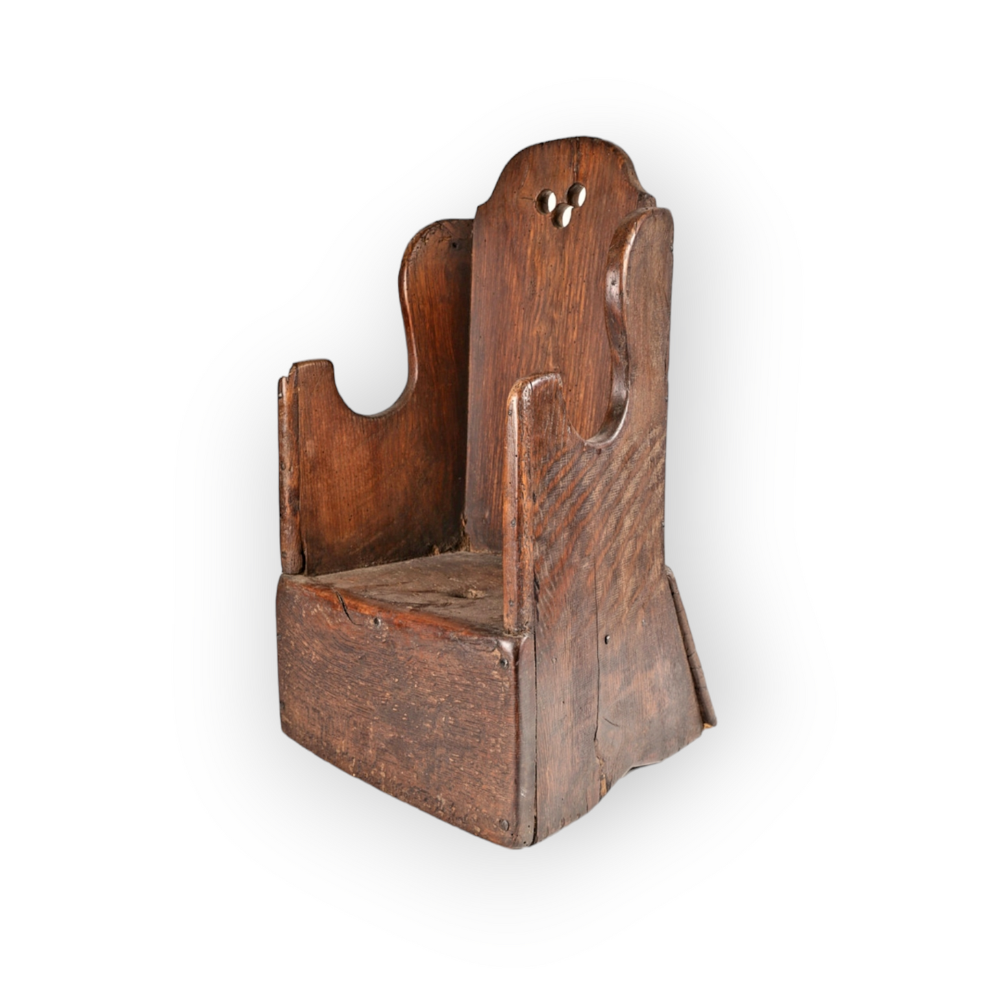 A Primitive 18th Century English Antique Oak Child's Lambing Chair Of Small Proportions
