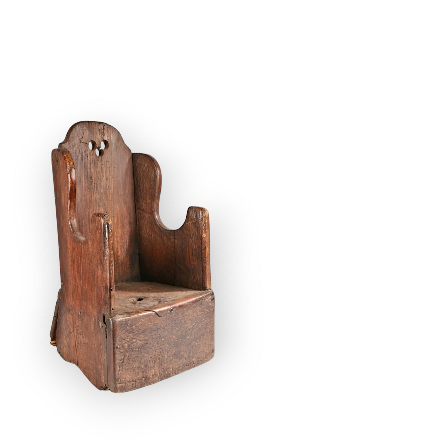 A Primitive 18th Century English Antique Oak Child's Lambing Chair Of Small Proportions