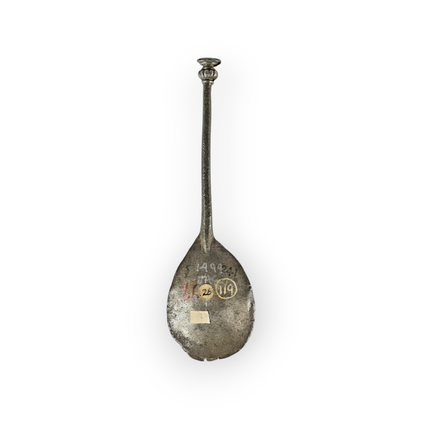 Late 16th-Century Elizabeth I Period English Antique Pewter Seal Top Spoon, circa 1590, With Provenance