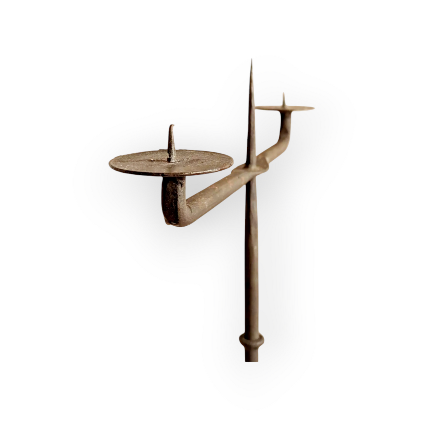 Early 19th-Century Antique Iron Two-Branch Candelabrum / Pricket Candlestick