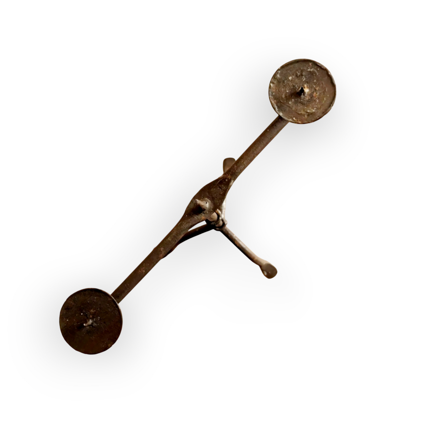 Early 19th-Century Antique Iron Two-Branch Candelabrum / Pricket Candlestick