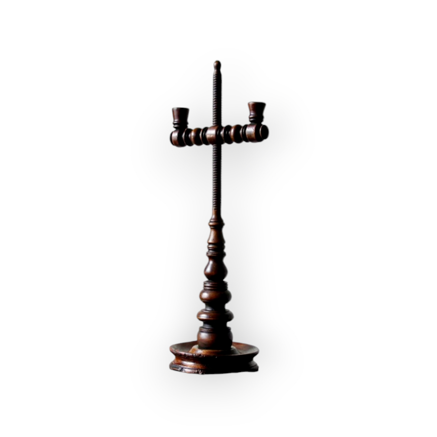 An 18th-Century Antique Treen Rise-And-Fall Two-Branch Candelabrum / Candlestick
