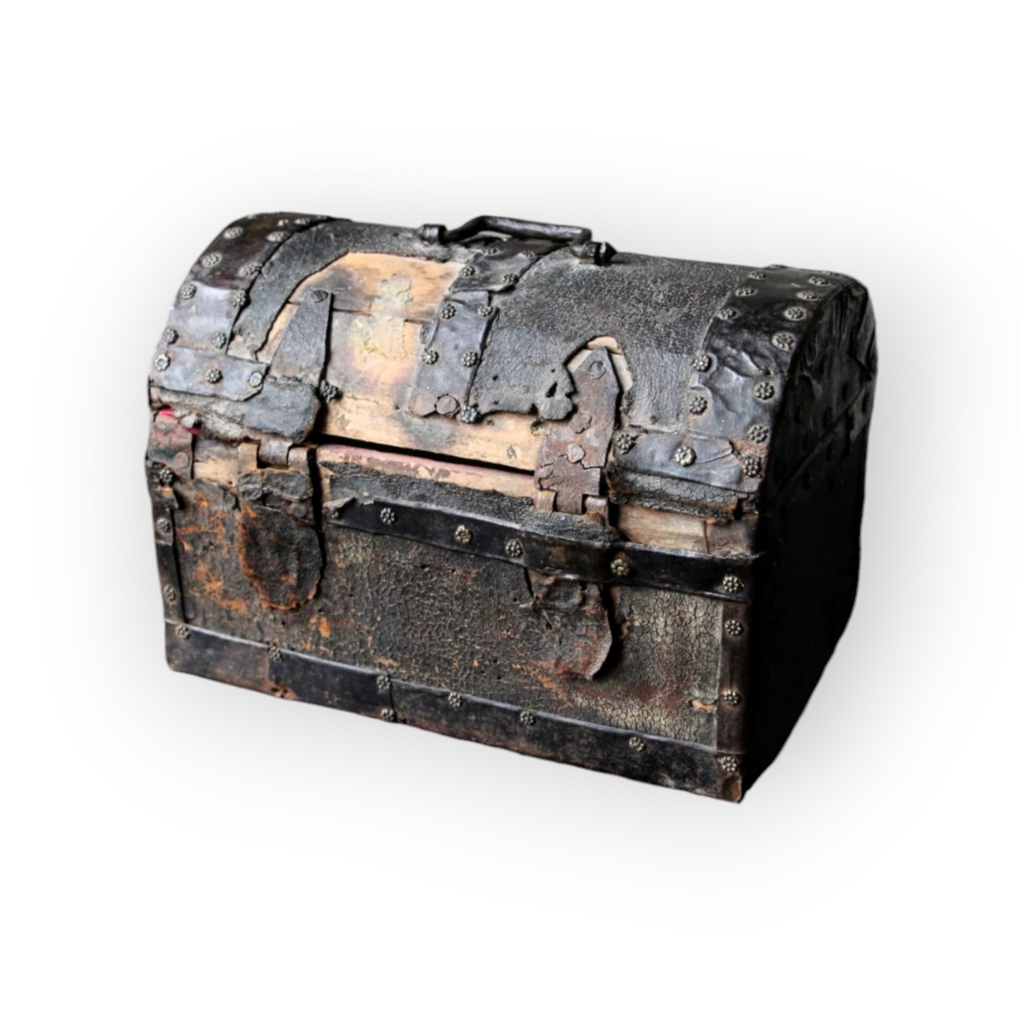 Diminutive 16th-Century Antique Leather Clad Table Casket / Coffret