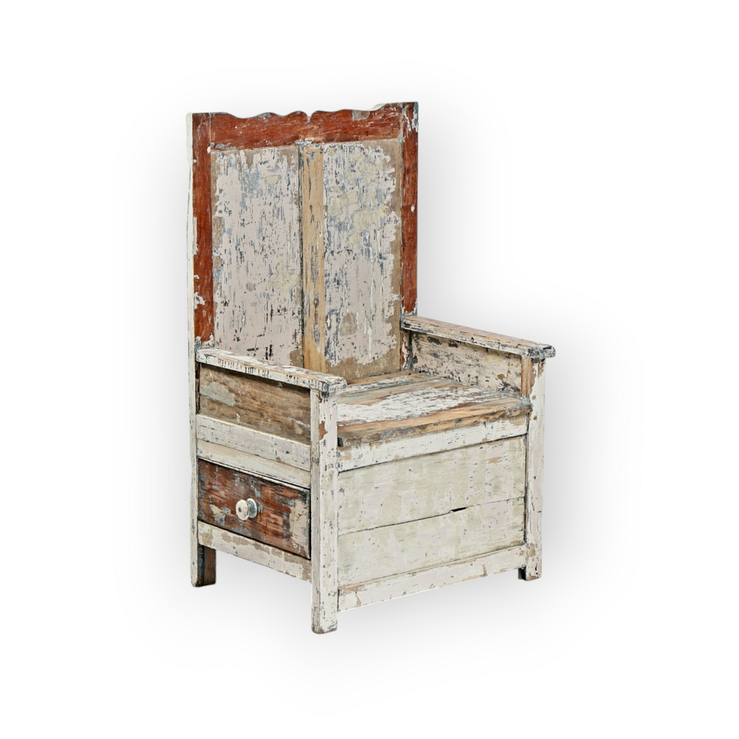 19th Century Primitive Welsh Antique Pine Lambing Chair In Original Paint