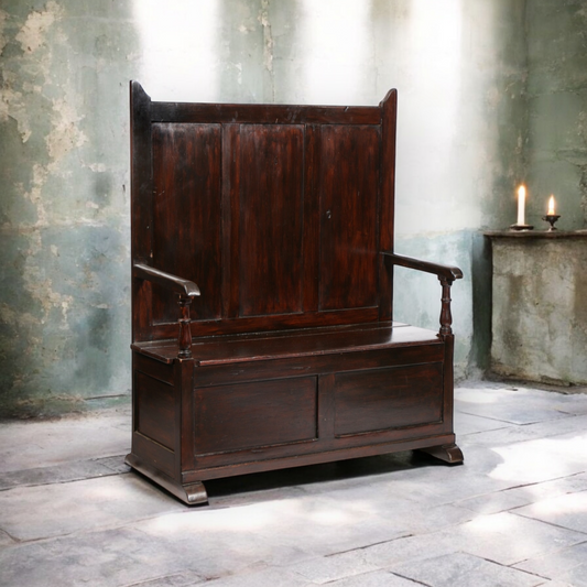 Early 19th Century Welsh Antique Pine Box Settle