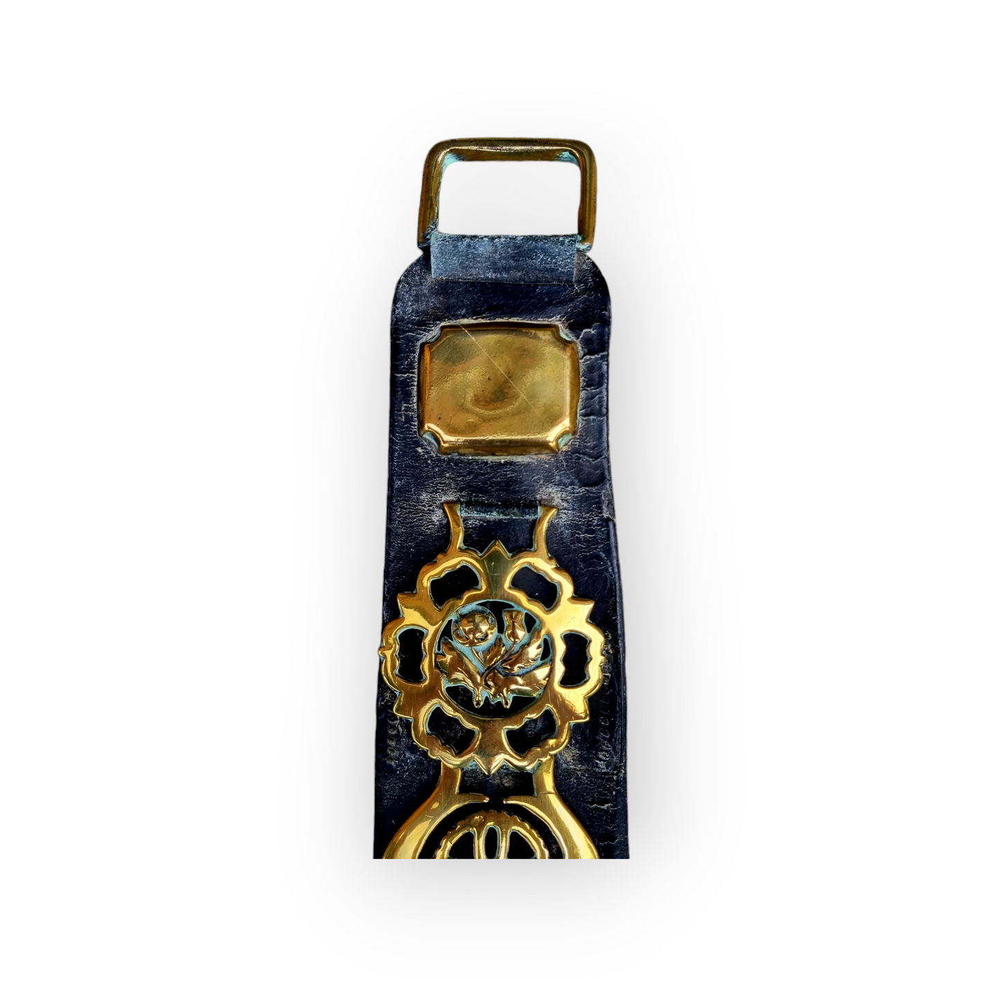 Four 19th-Century English Antique Horsebrasses, Original Antique Leather Martingale & Associated Items