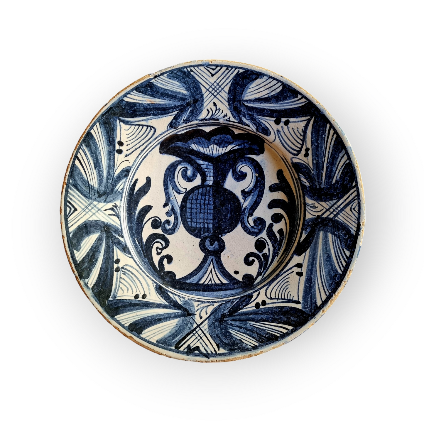 17th-Century Spanish Antique "La Corbata" Tin-Glazed Earthenware Blue & White Dish