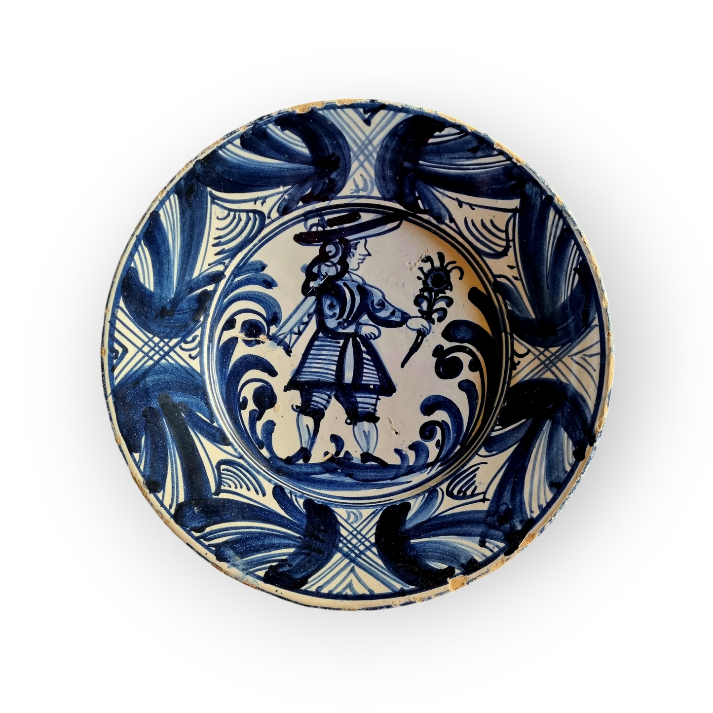 17th-Century Spanish Antique "La Corbata" Tin-Glazed Earthenware Blue & White Dish