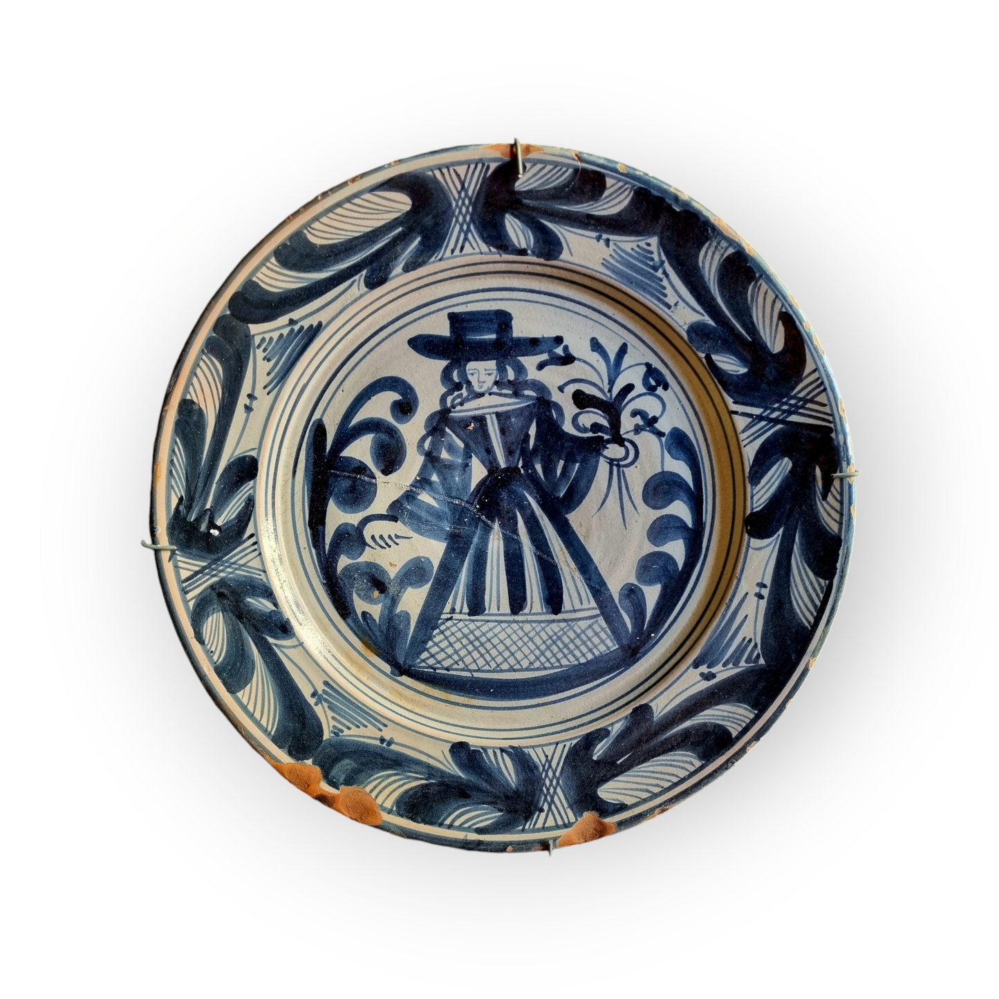 Large 17th-Century Spanish Antique "La Corbata" Tin-Glazed Earthenware Blue & White Charger