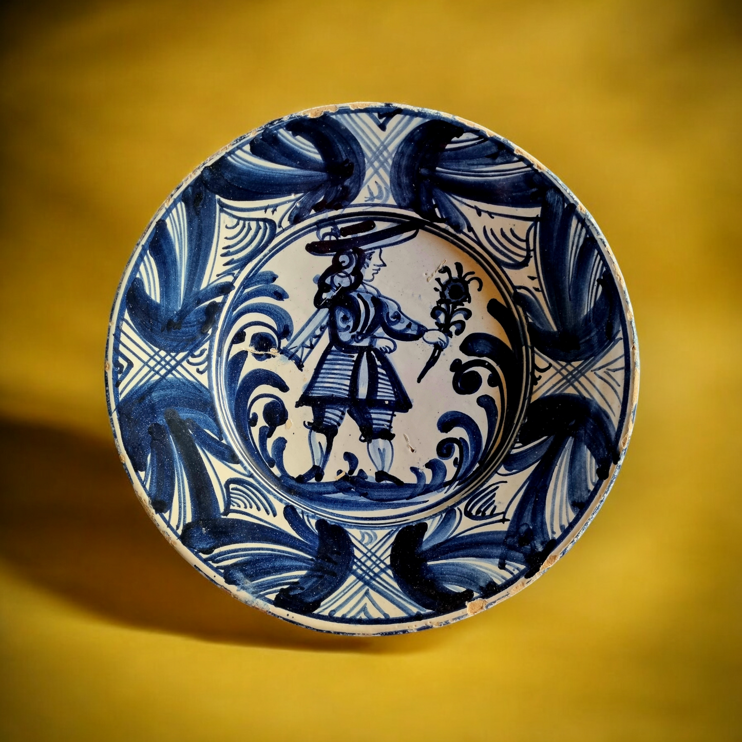 17th-Century Spanish Antique "La Corbata" Tin-Glazed Earthenware Blue & White Dish