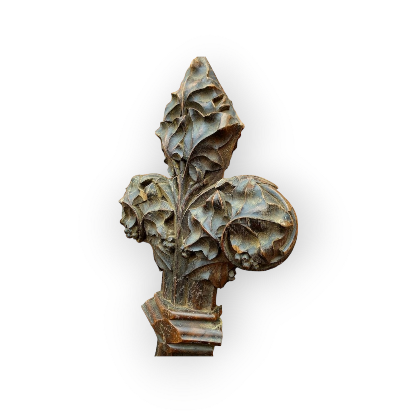 Ex Great St. Mary's Church, Cambridge - A Fine 16th Century Style, Mid-19th Century Made, English Antique Carved Oak Church Pew End with Poppy Finial and Dragon-Carved Elbow