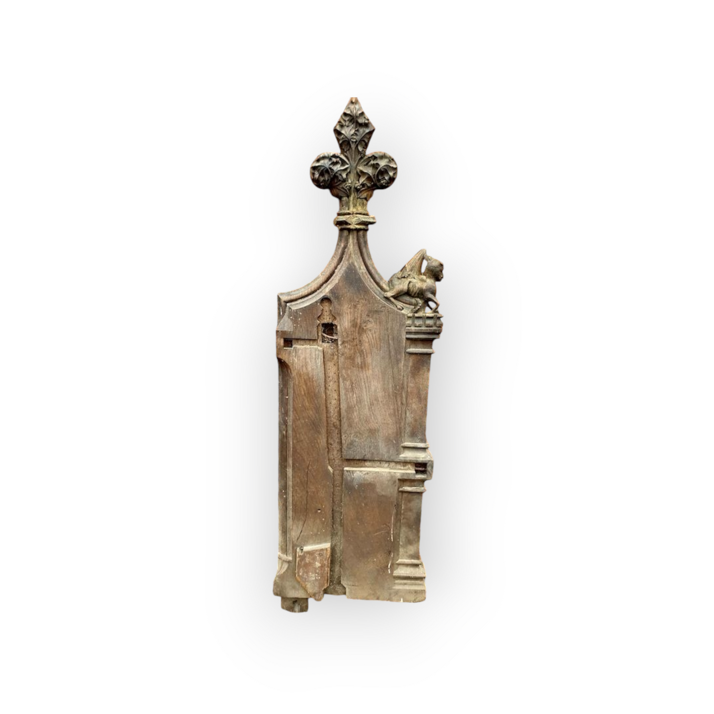 Ex Great St. Mary's Church, Cambridge - A Fine 16th Century Style, Mid-19th Century Made, English Antique Carved Oak Church Pew End with Poppy Finial and Dragon-Carved Elbow