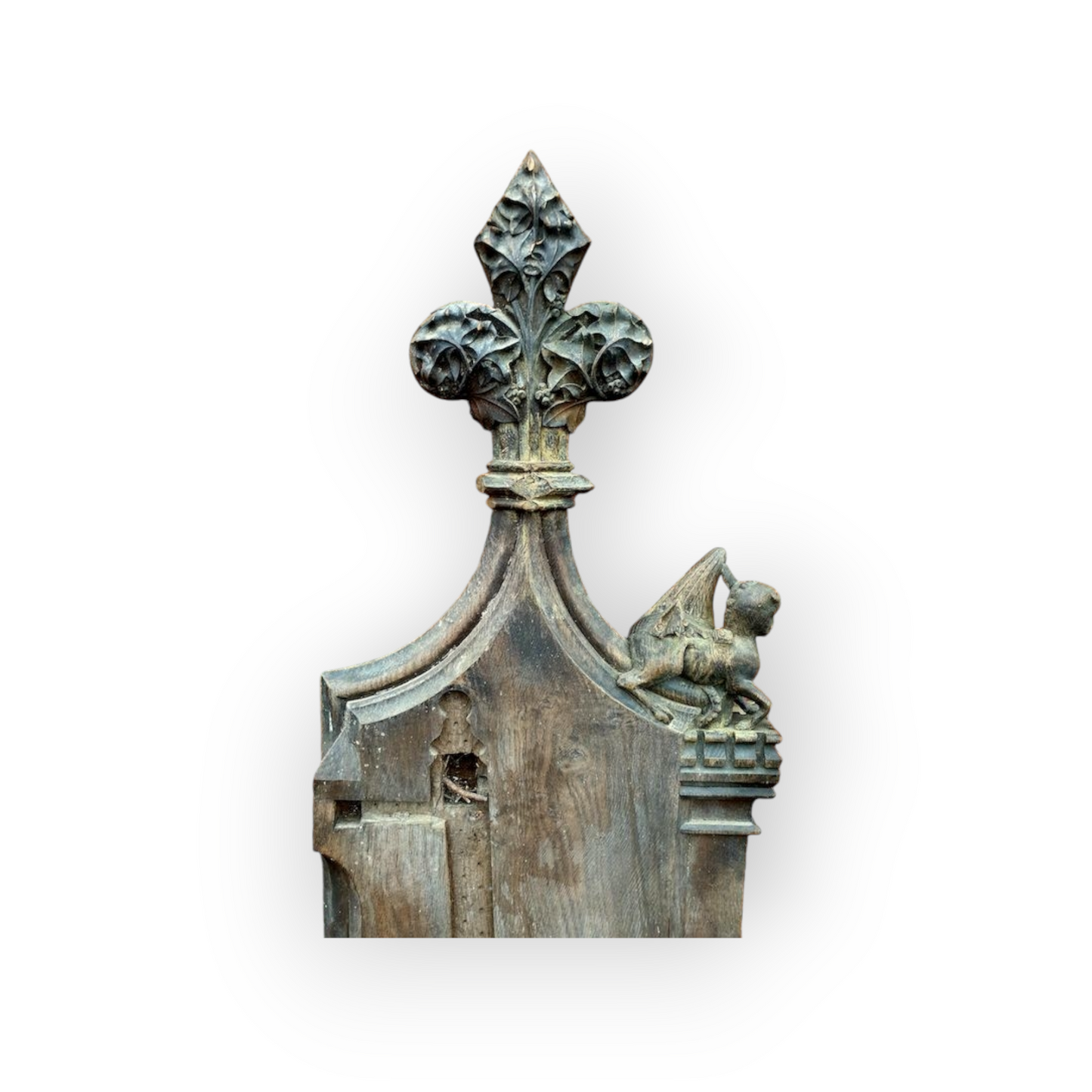 Ex Great St. Mary's Church, Cambridge - A Fine 16th Century Style, Mid-19th Century Made, English Antique Carved Oak Church Pew End with Poppy Finial and Dragon-Carved Elbow