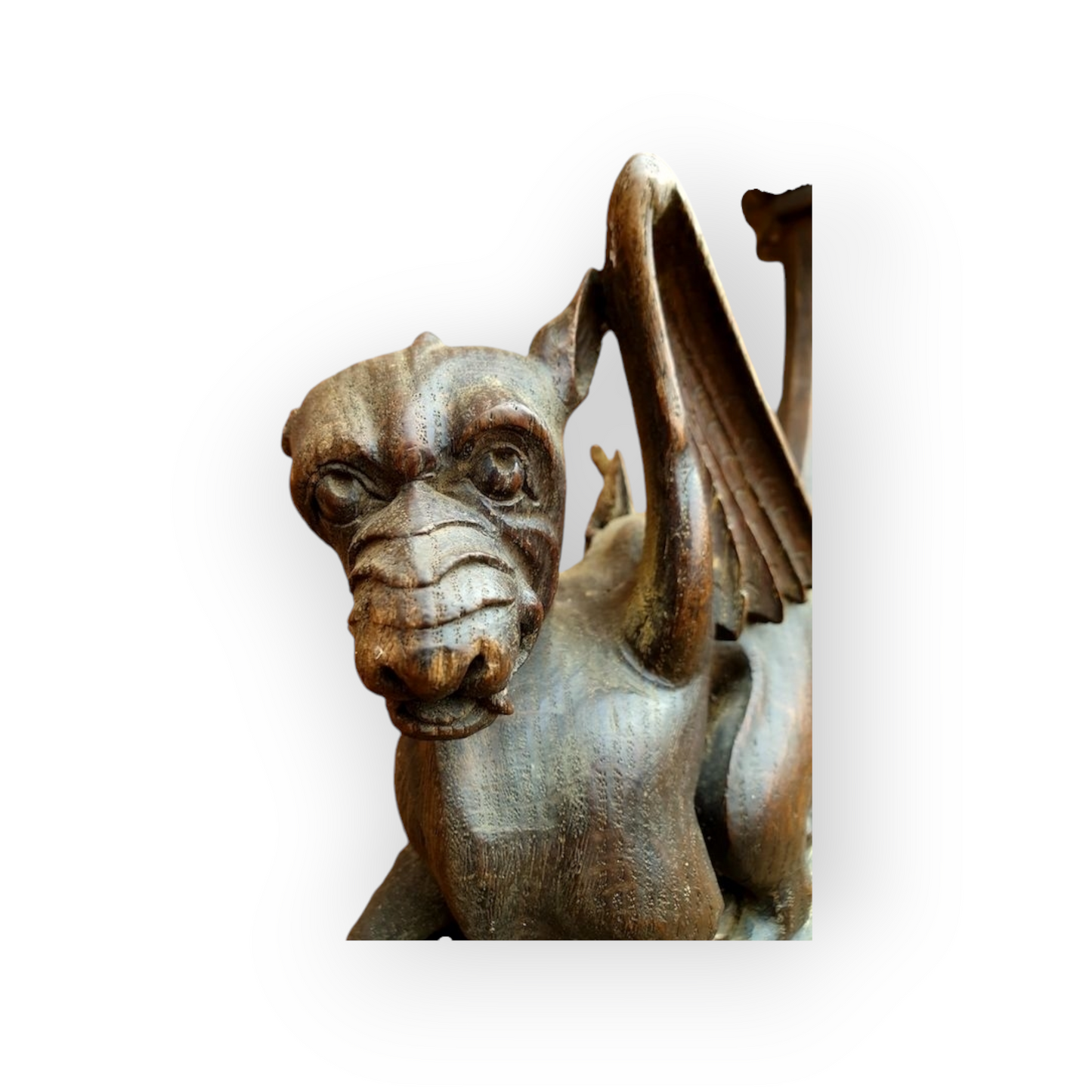 Ex Great St. Mary's Church, Cambridge - A Fine 16th Century Style, Mid-19th Century Made, English Antique Carved Oak Church Pew End with Poppy Finial and Dragon-Carved Elbow