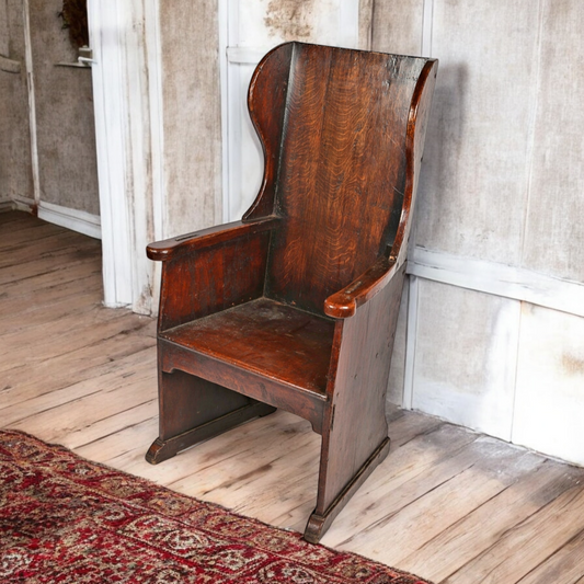 18th Century English Antique Oak Lambing Chair