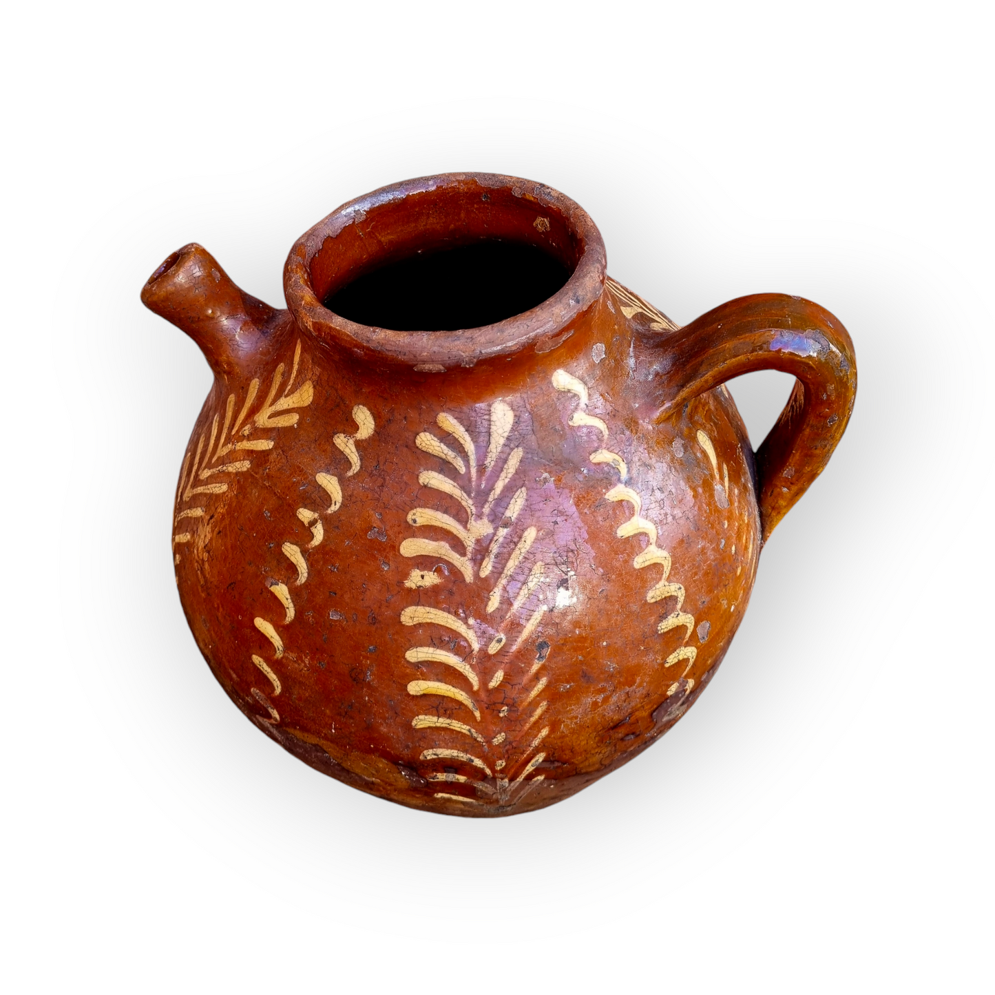 Rustic Early 19th-Century French Antique Slipware Olive Oil / Walnut Oil Jug