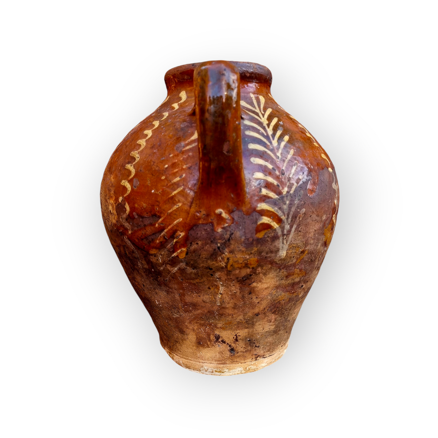 Rustic Early 19th-Century French Antique Slipware Olive Oil / Walnut Oil Jug