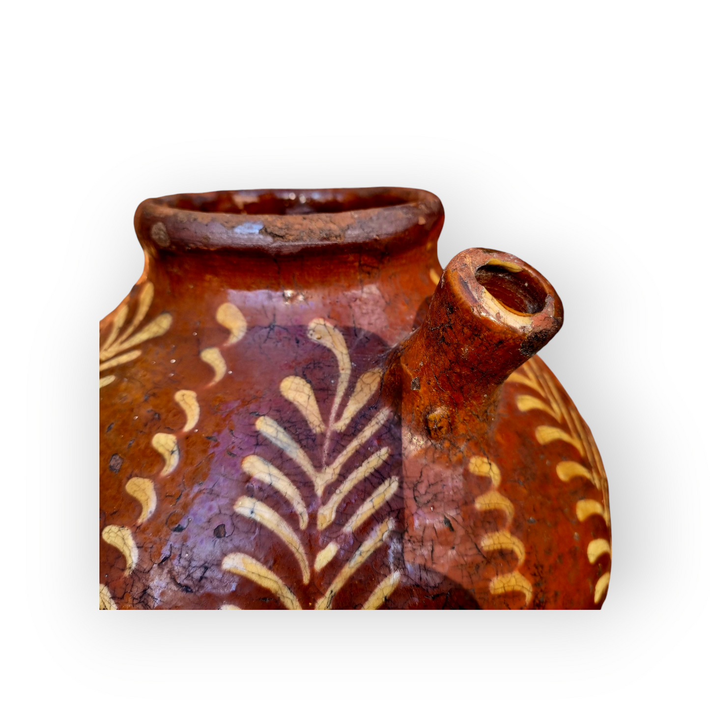 Rustic Early 19th-Century French Antique Slipware Olive Oil / Walnut Oil Jug