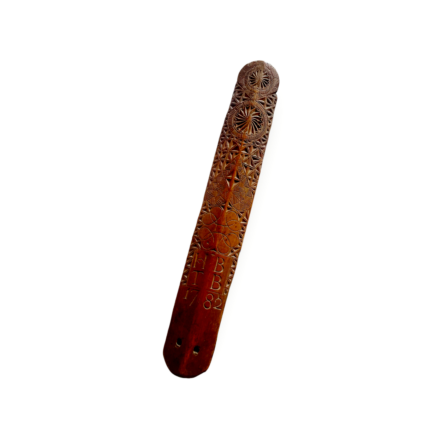 18th Century English Antique Treen Folk Art Stay Busk Love Token Bearing The Initials "HB" & "TB" Dated "1782"