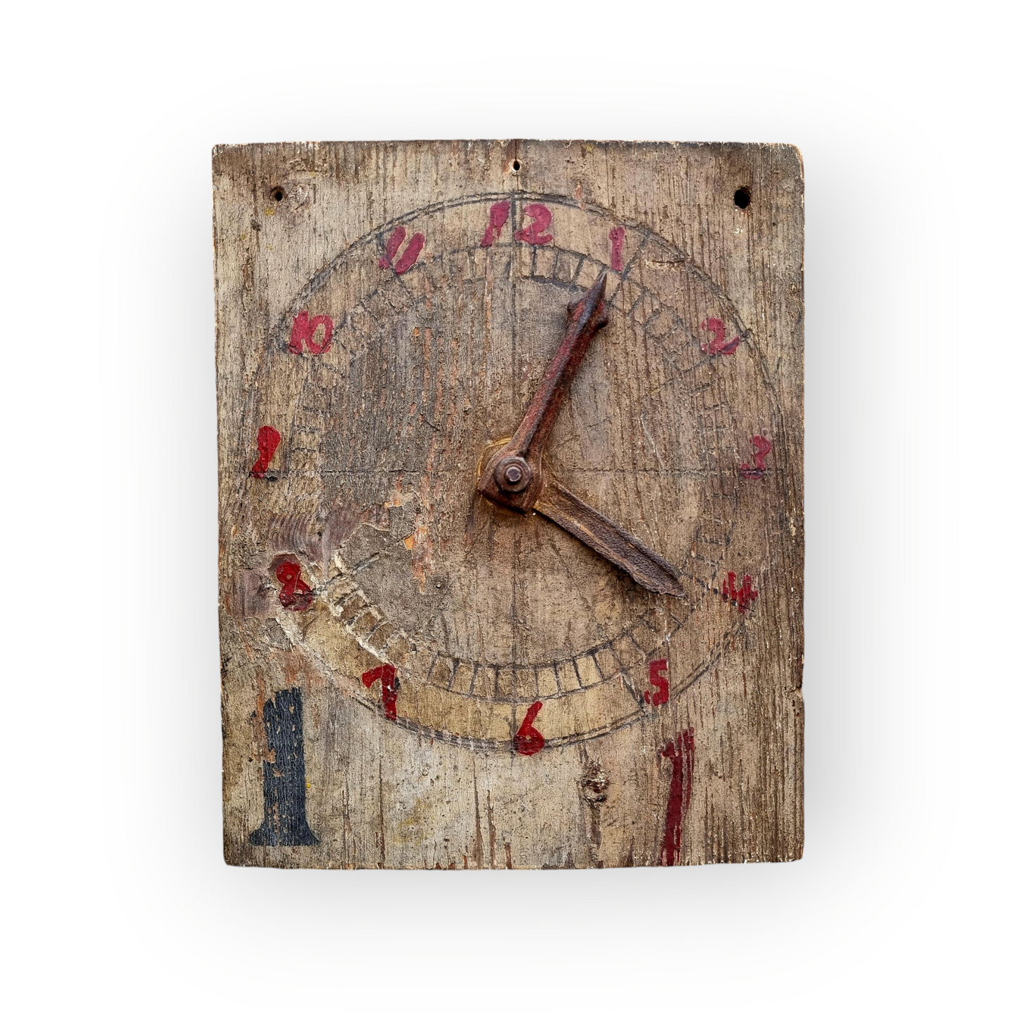 Late 19th Century English Antique Child's Educational Toy Clock Face / Teaching Aid Originating From Skeyton Primary School, Skeyton, Norfolk