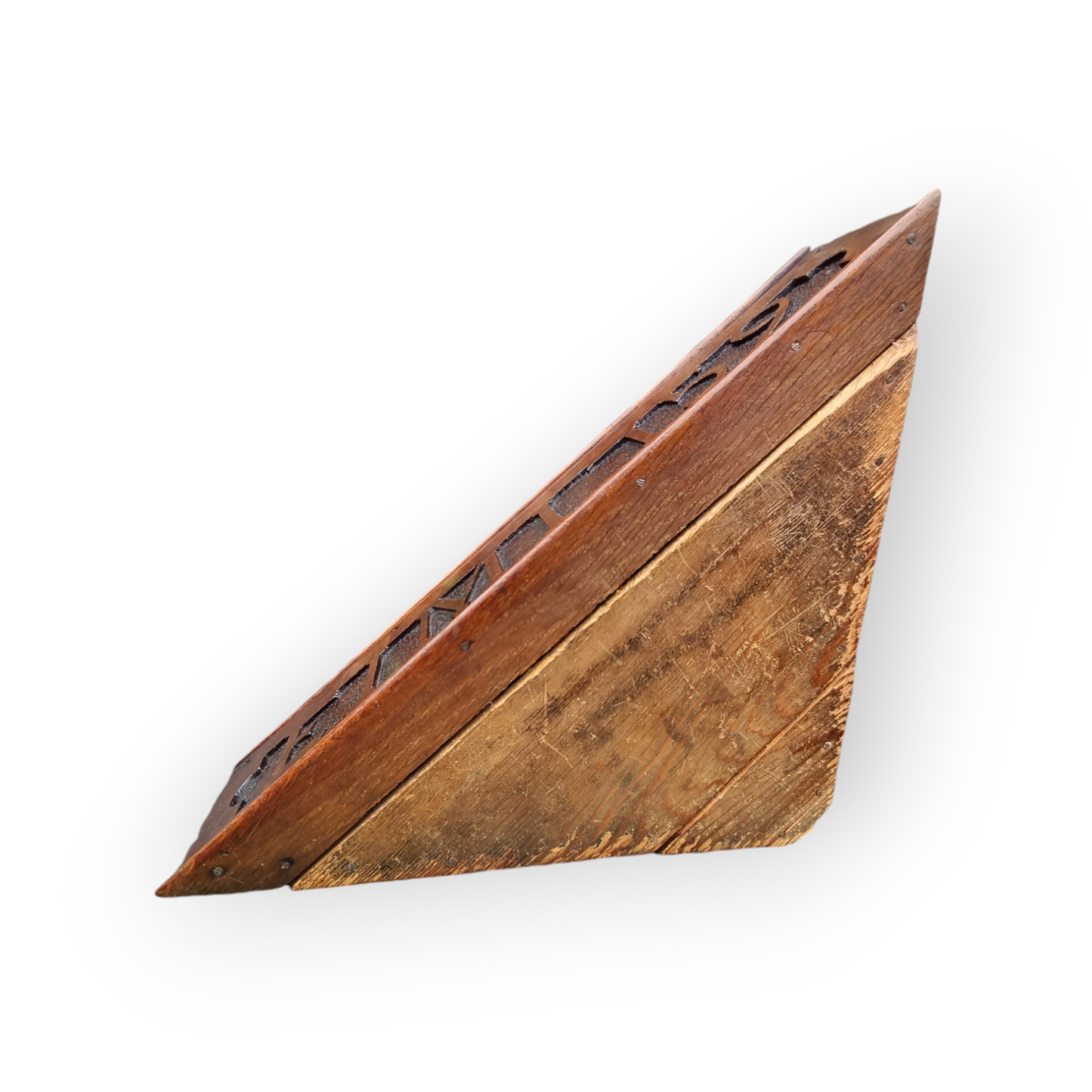 Mid 18th-Century English Antique Oak Hat Box Of Triangular Form, Bearing The Initials "EIM" & Dated "1759"