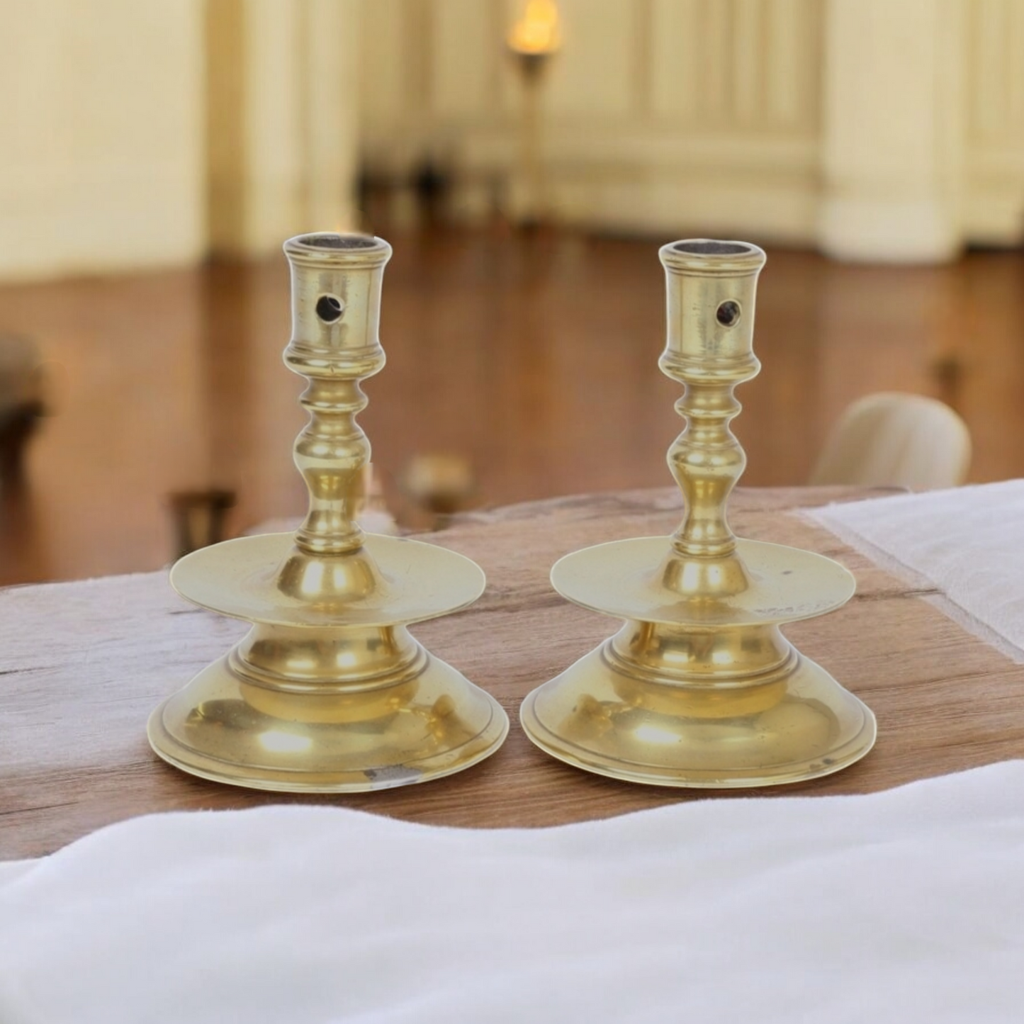 Pair of 16th-Century Dutch Antique Brass Capstan Candlesticks