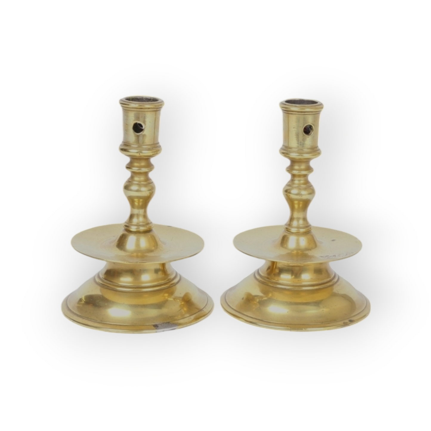 Pair of 16th-Century Dutch Antique Brass Capstan Candlesticks