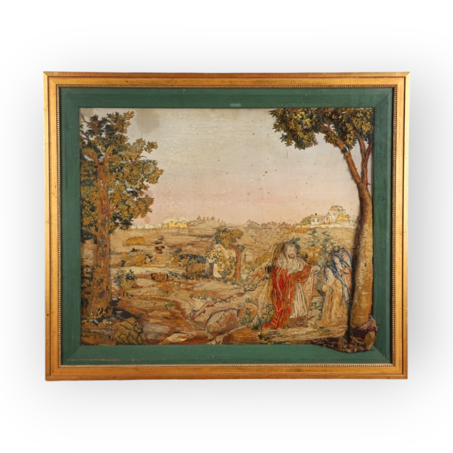 Large Early 18th-Century English Needlework Panel – Christ and the Three Marys