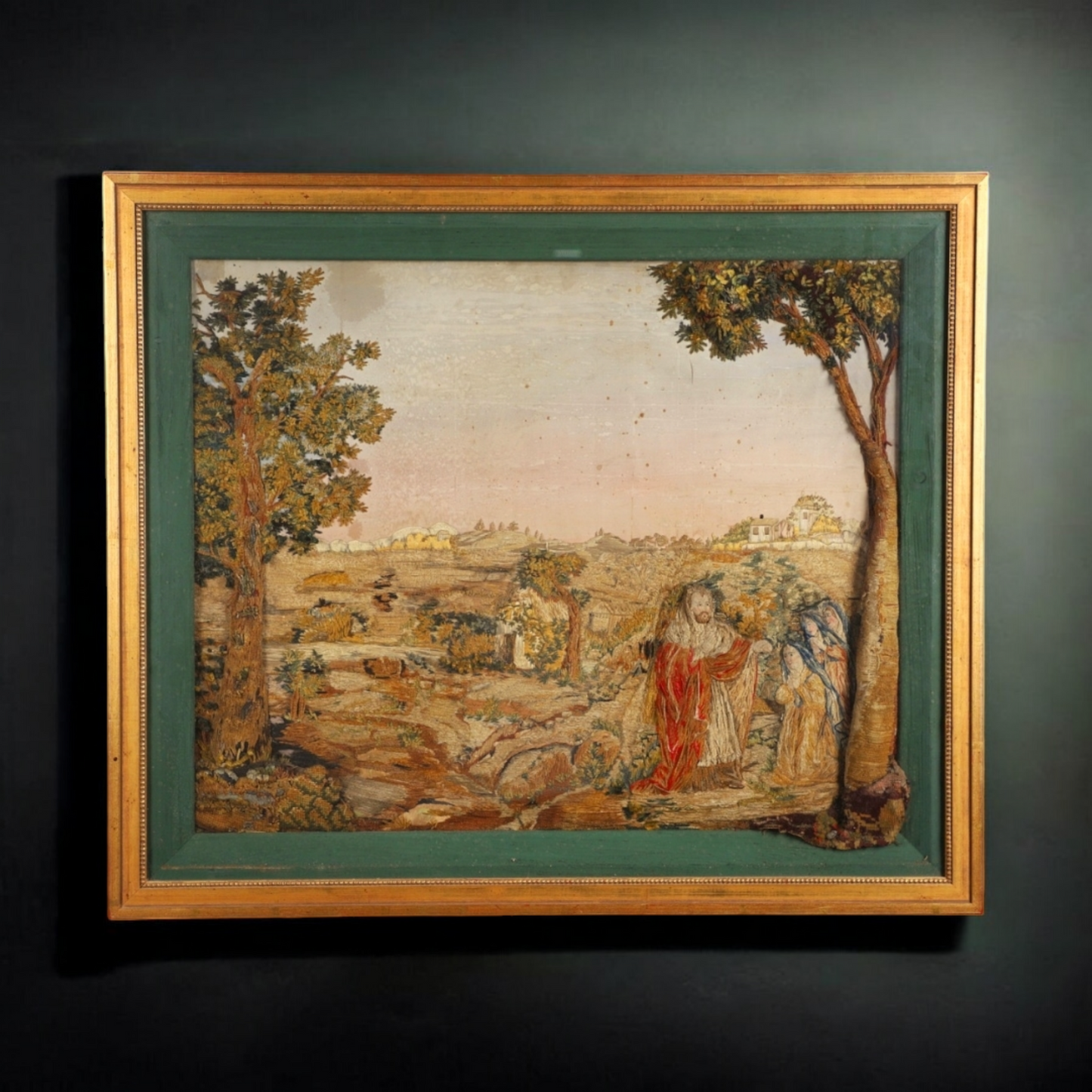 Large Early 18th-Century English Needlework Panel – Christ and the Three Marys