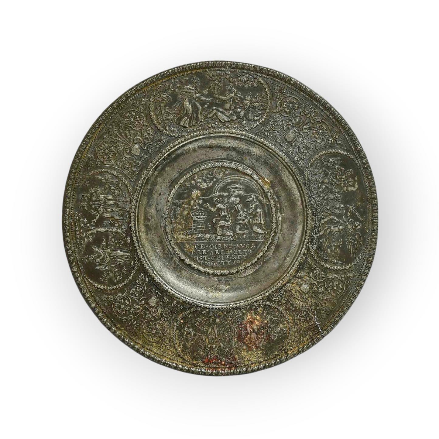 After Two Similar Examples Held in The Metropolitan Museum Collection - A 17th Century Antique Pewter "Noah" Plate, attributed to Nuremberg, Germany