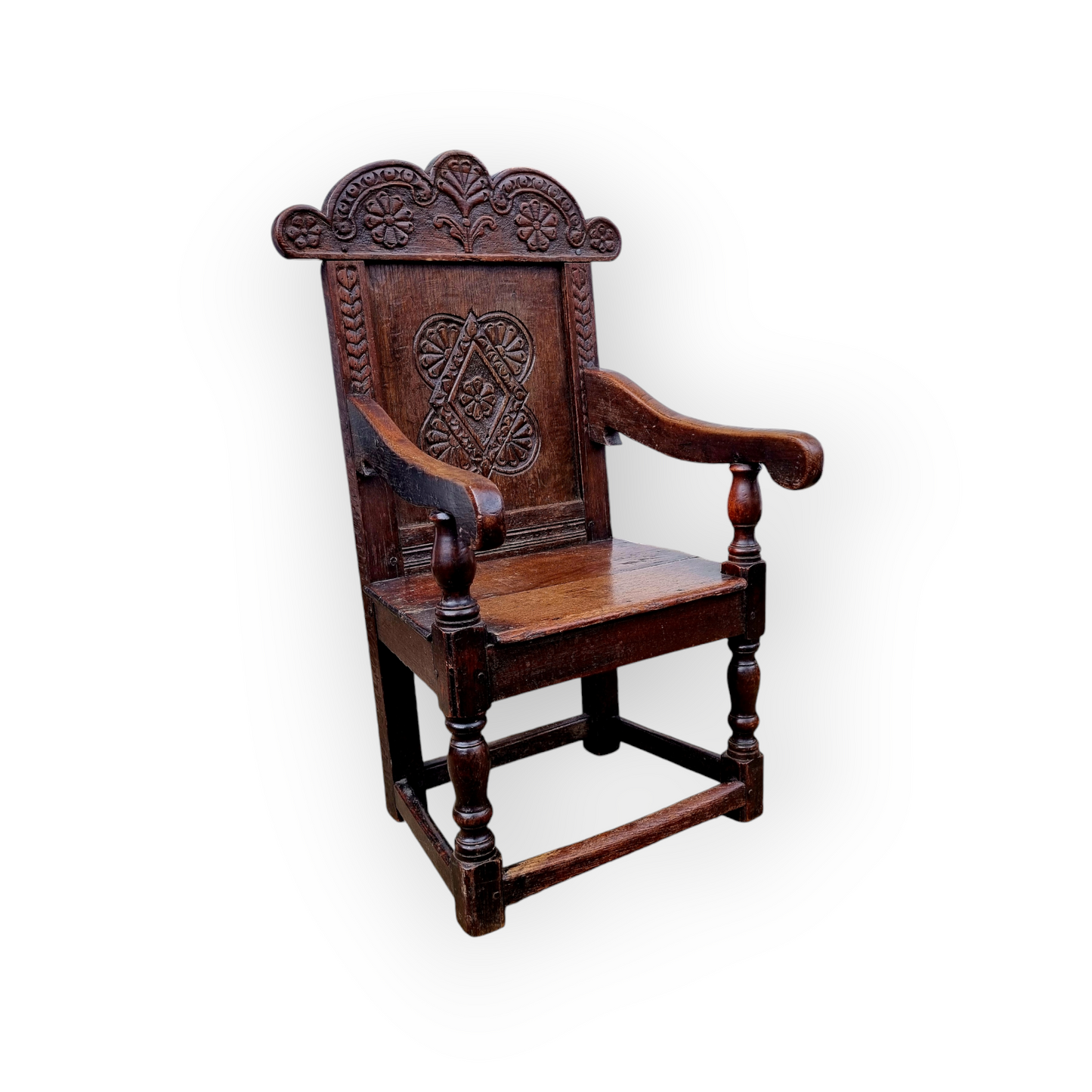 Diminutive 17th-Century English Antique Oak Child's Wainscot Armchair, circa 1680