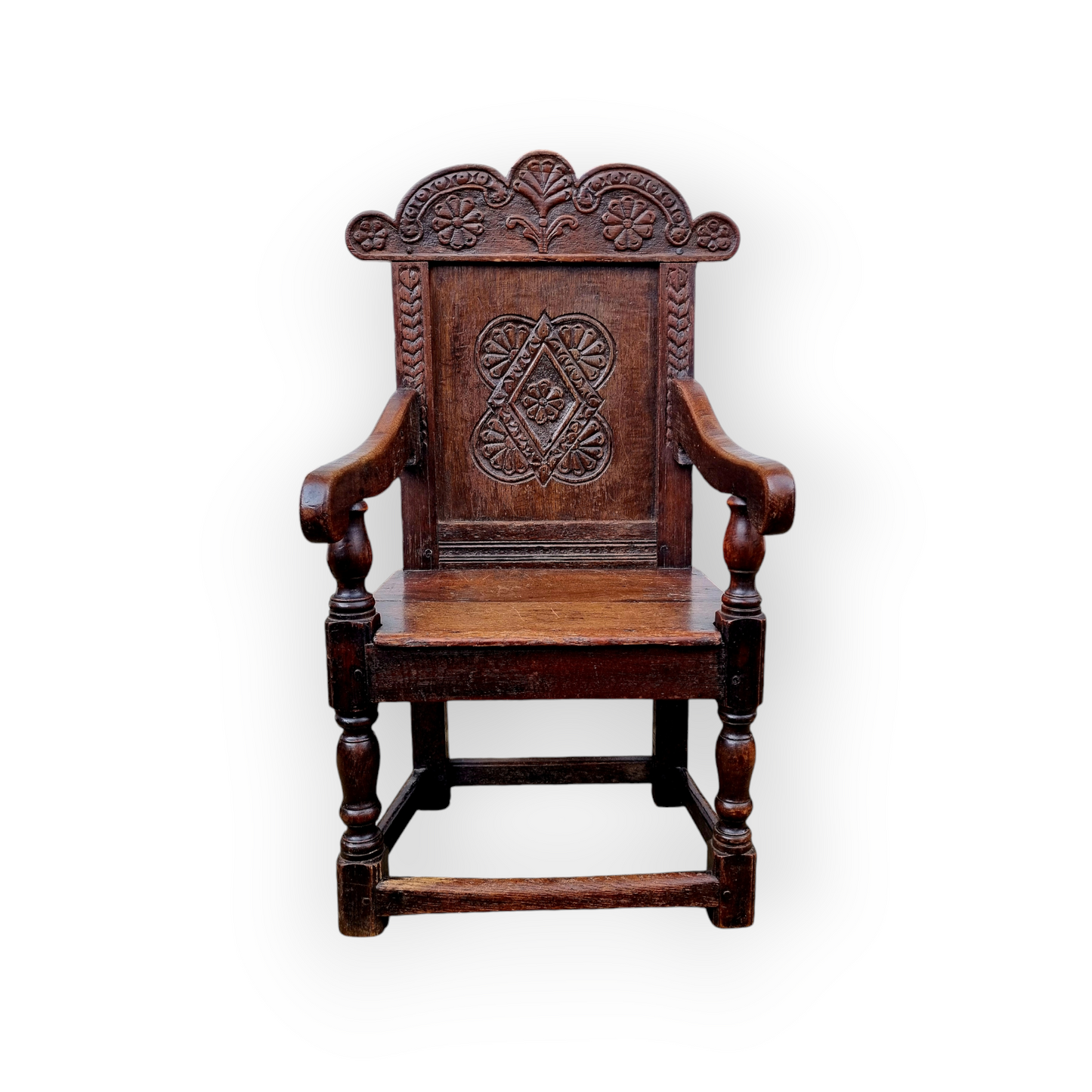 Diminutive 17th-Century English Antique Oak Child's Wainscot Armchair, circa 1680