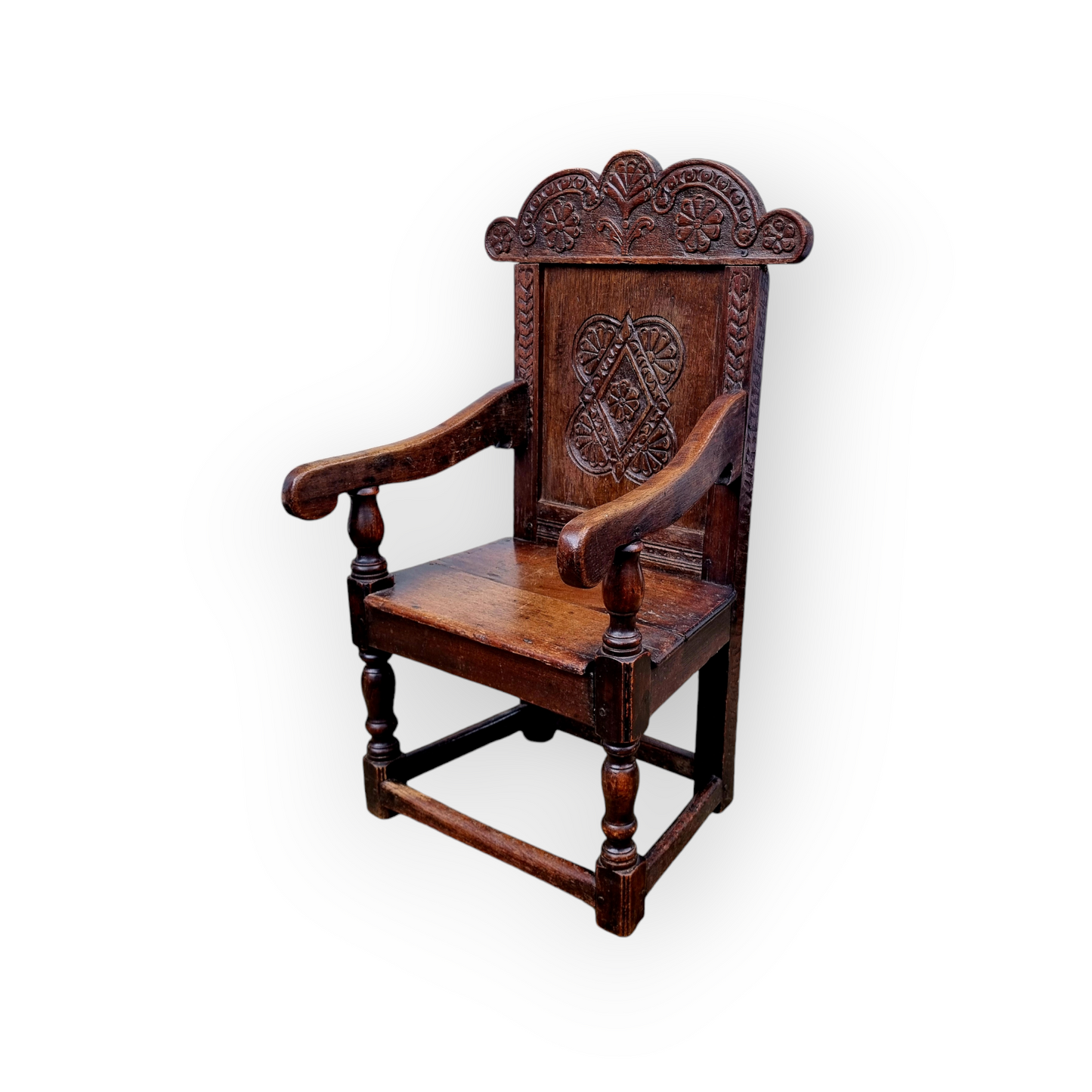 Diminutive 17th-Century English Antique Oak Child's Wainscot Armchair, circa 1680
