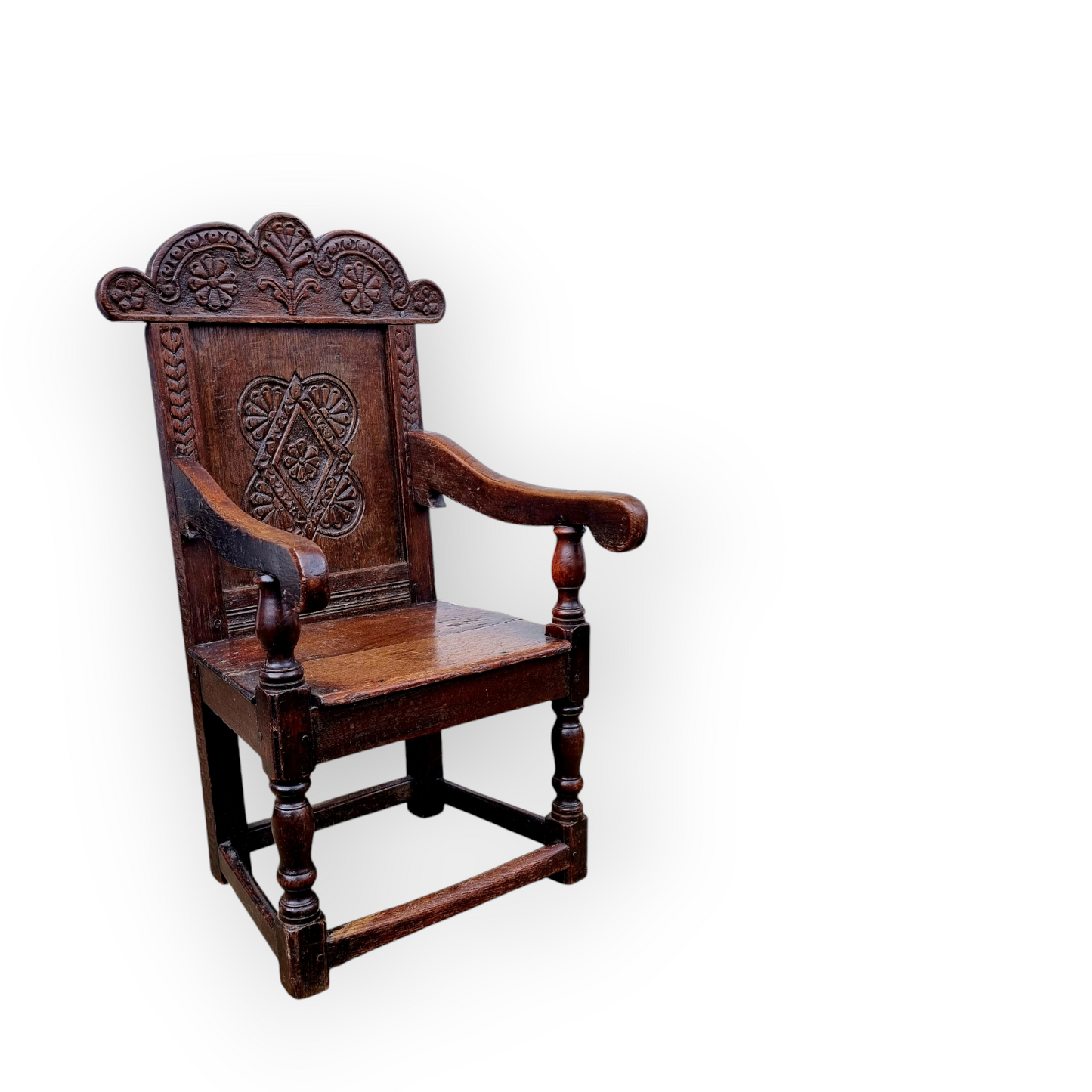 Diminutive 17th-Century English Antique Oak Child's Wainscot Armchair, circa 1680