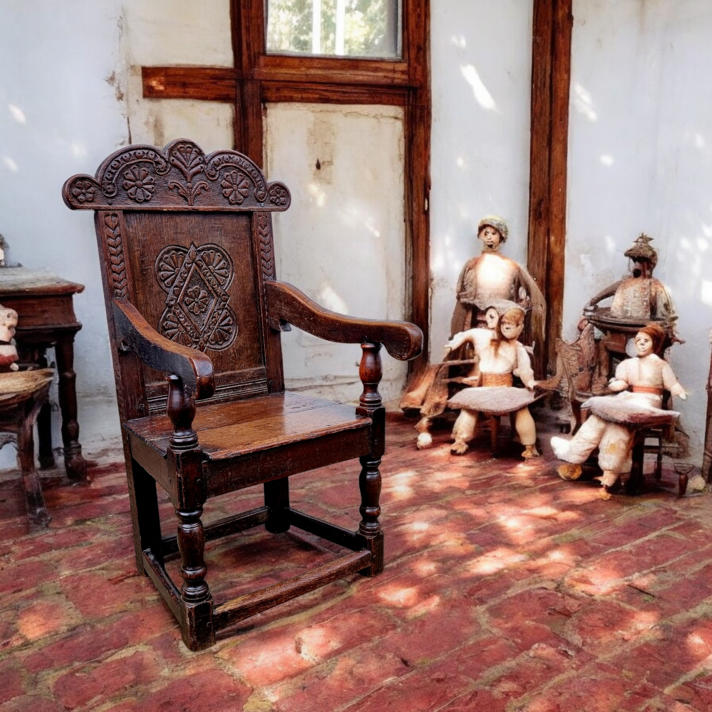 Diminutive 17th-Century English Antique Oak Child's Wainscot Armchair, circa 1680