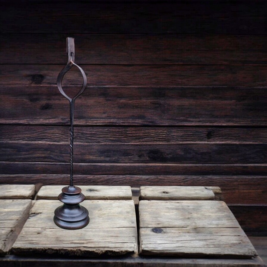 Late 18th Century English/Scottish Antique Wrought Iron Peerman On A Turned Wooden Base