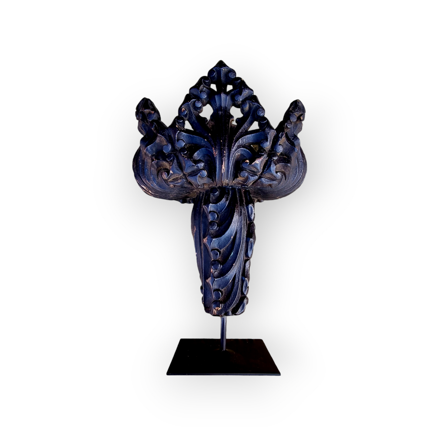 A Fine, Large & Impressive Pair Of 19th Century English Antique Gothic Revival Poppy Finial Carved Wood Candleholders