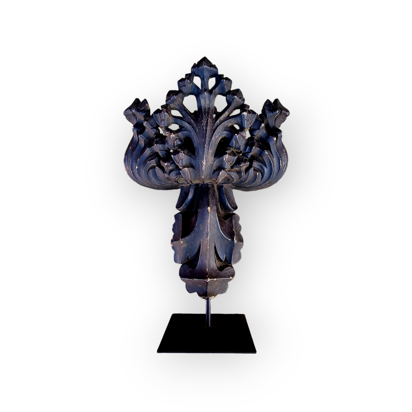 A Fine, Large & Impressive Pair Of 19th Century English Antique Gothic Revival Poppy Finial Carved Wood Candleholders