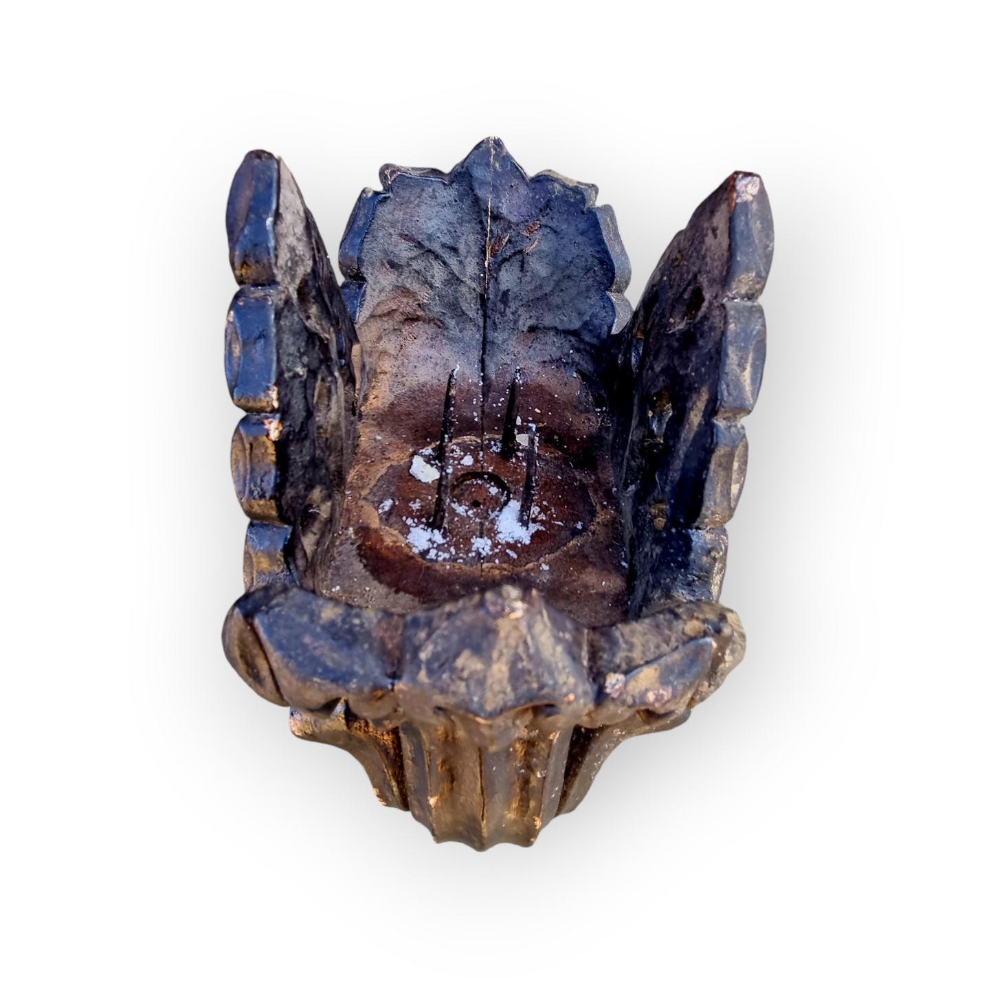 A Fine, Large & Impressive Pair Of 19th Century English Antique Gothic Revival Poppy Finial Carved Wood Candleholders