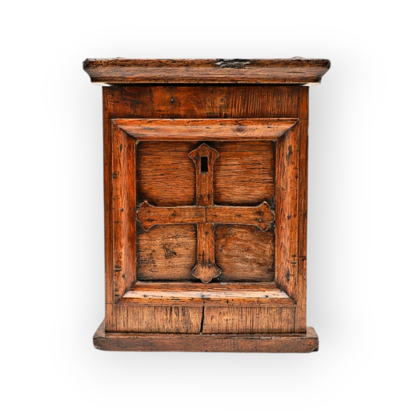 18th Century Antique Oak-Effect Scumbled Pine Alms Box / Offertory Box / Poor Box / Mite Box